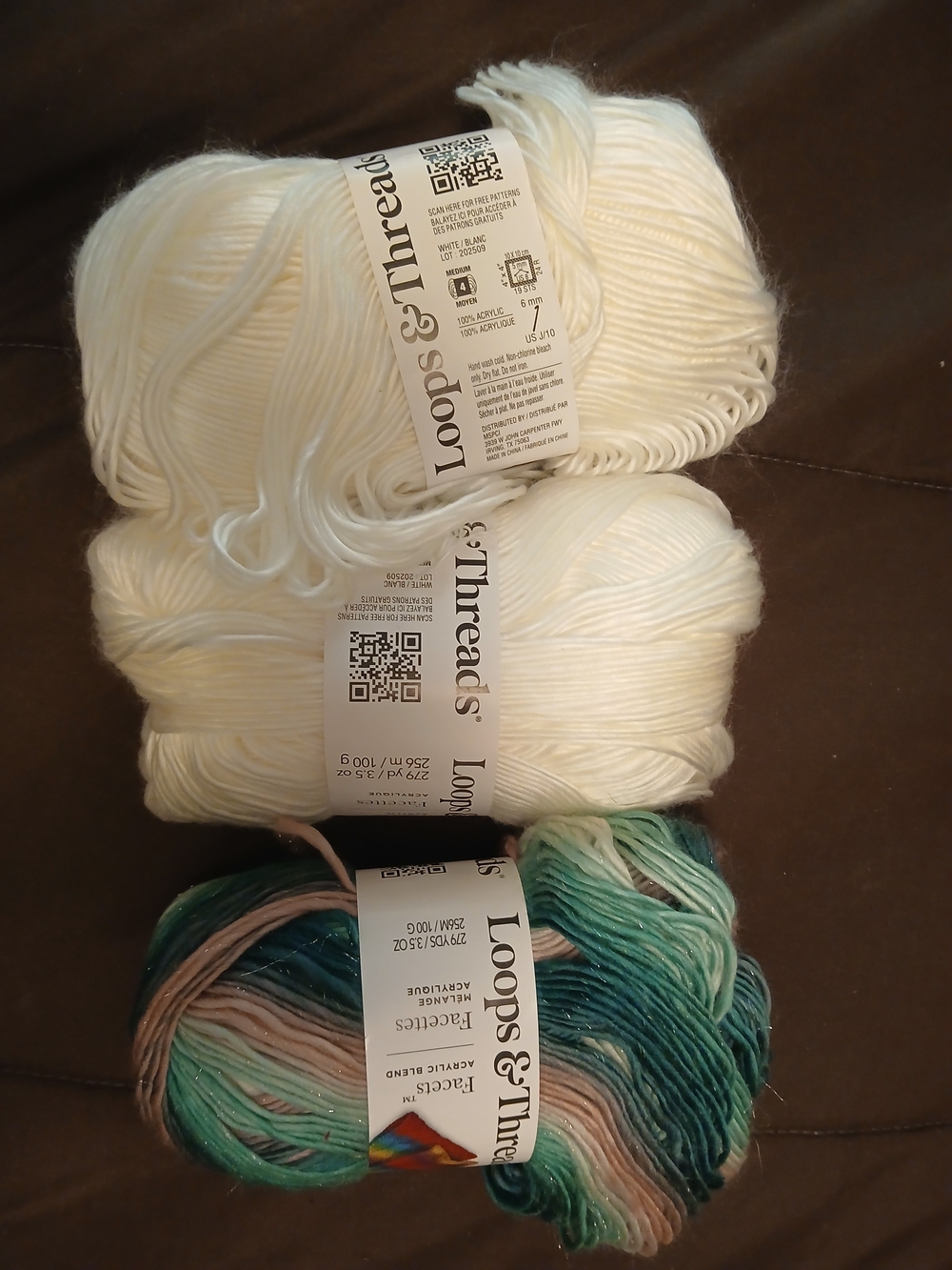 Loops & Threads White and Teal Yarn Bundle - Soft Acrylic Skeins